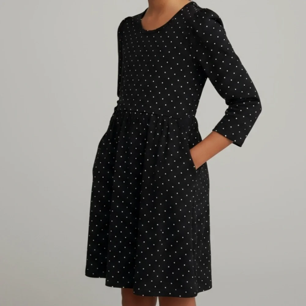 Emma & Elsa Super Soft Black White Polka Dot Dress with Pockets Size 12